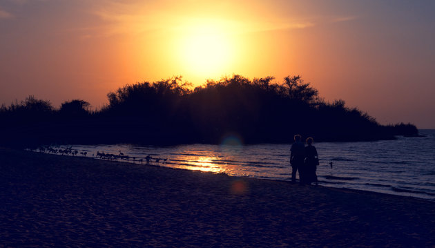 Romantische zonsondergang bij Lake Victoria