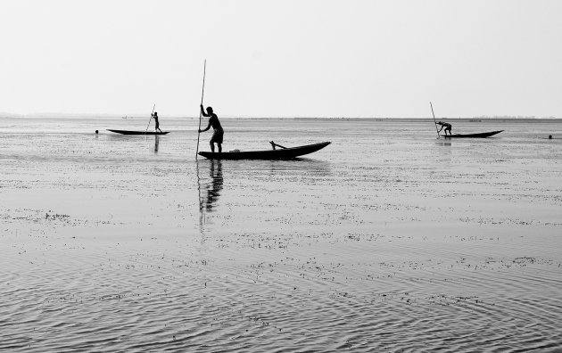 Fishing in black and white