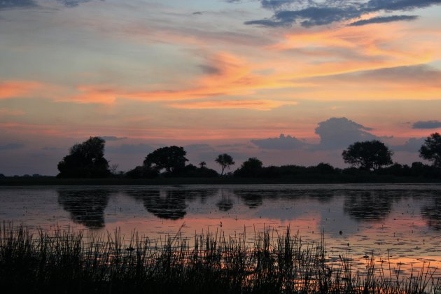 Ondergaande zon in Okavango Delta