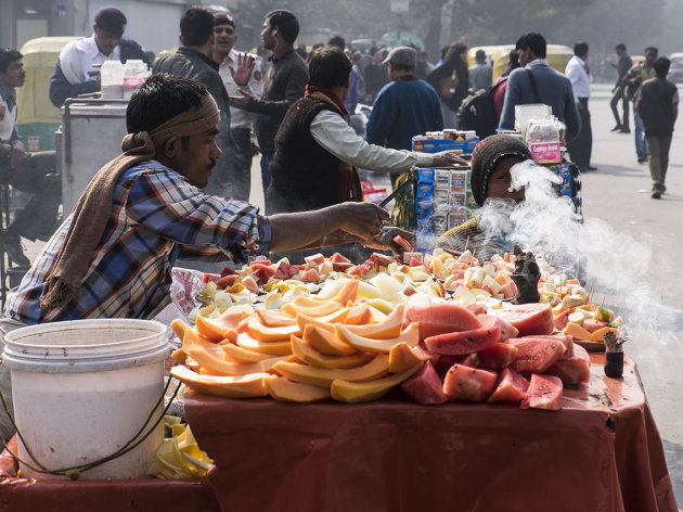 Straat fruitverkoop Delhi