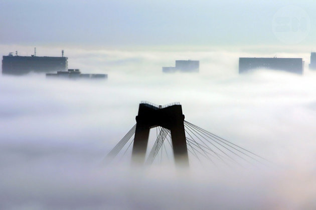 Willemsbrug in de mist