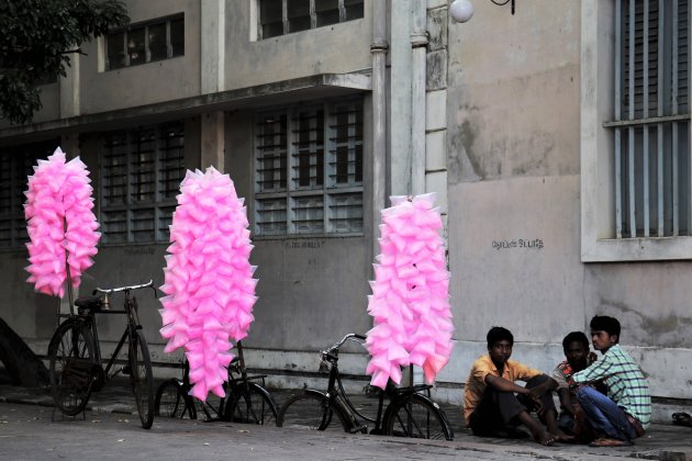 roze in de straten van Madurai