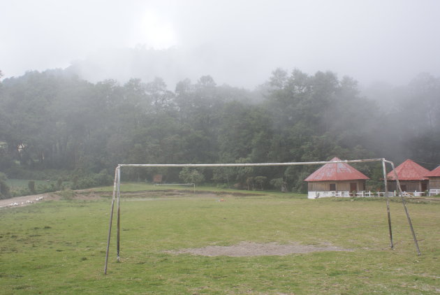 Open goal; soccer on a vulcano