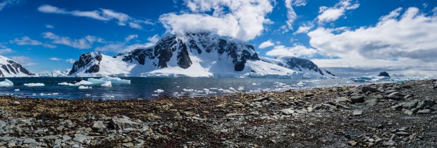 Kiezelstrand op het Antarctische continent
