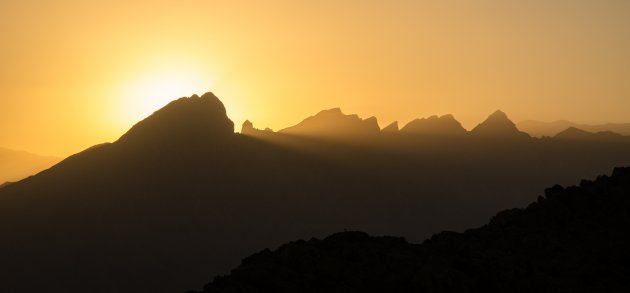 Zonsondergang in het Jebel Shams gebergte