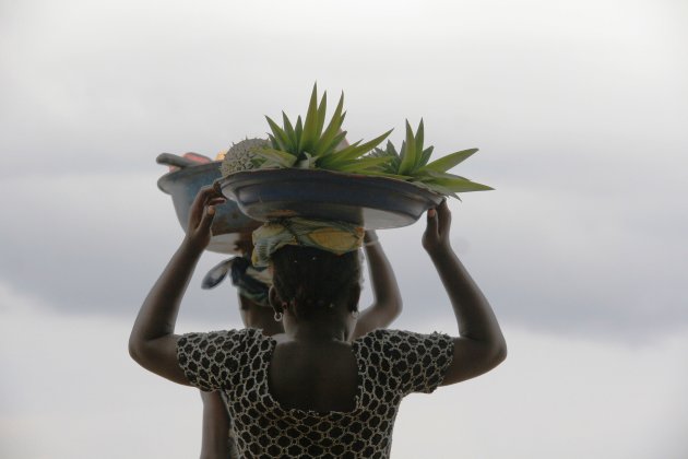 Vrouwen met ananas op hoofd