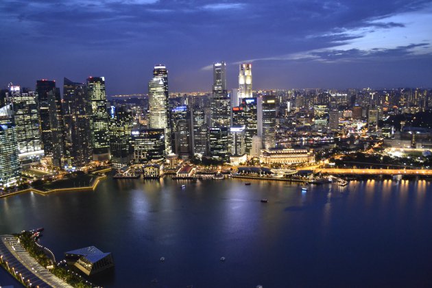 De skyline van Singapore 