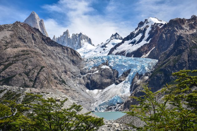 Hiken met een prachtig uitzicht op de Piedras Blancas gletsjer